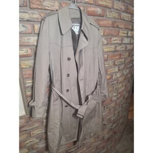 London Fog Trench Coat 42 Reg Beige Belted Lined Removable Liner Vintage